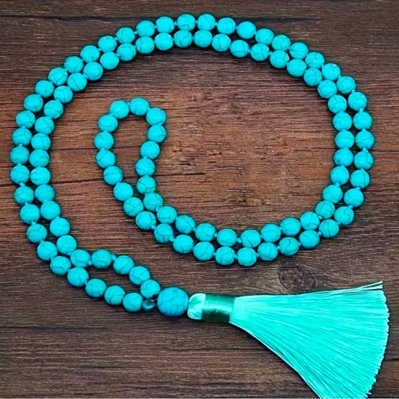 1pc Boho Chic 108 Bead Turquoise Mala Necklace, 6mm Synthetic Faux Gemstone, - Picture 7 of 12